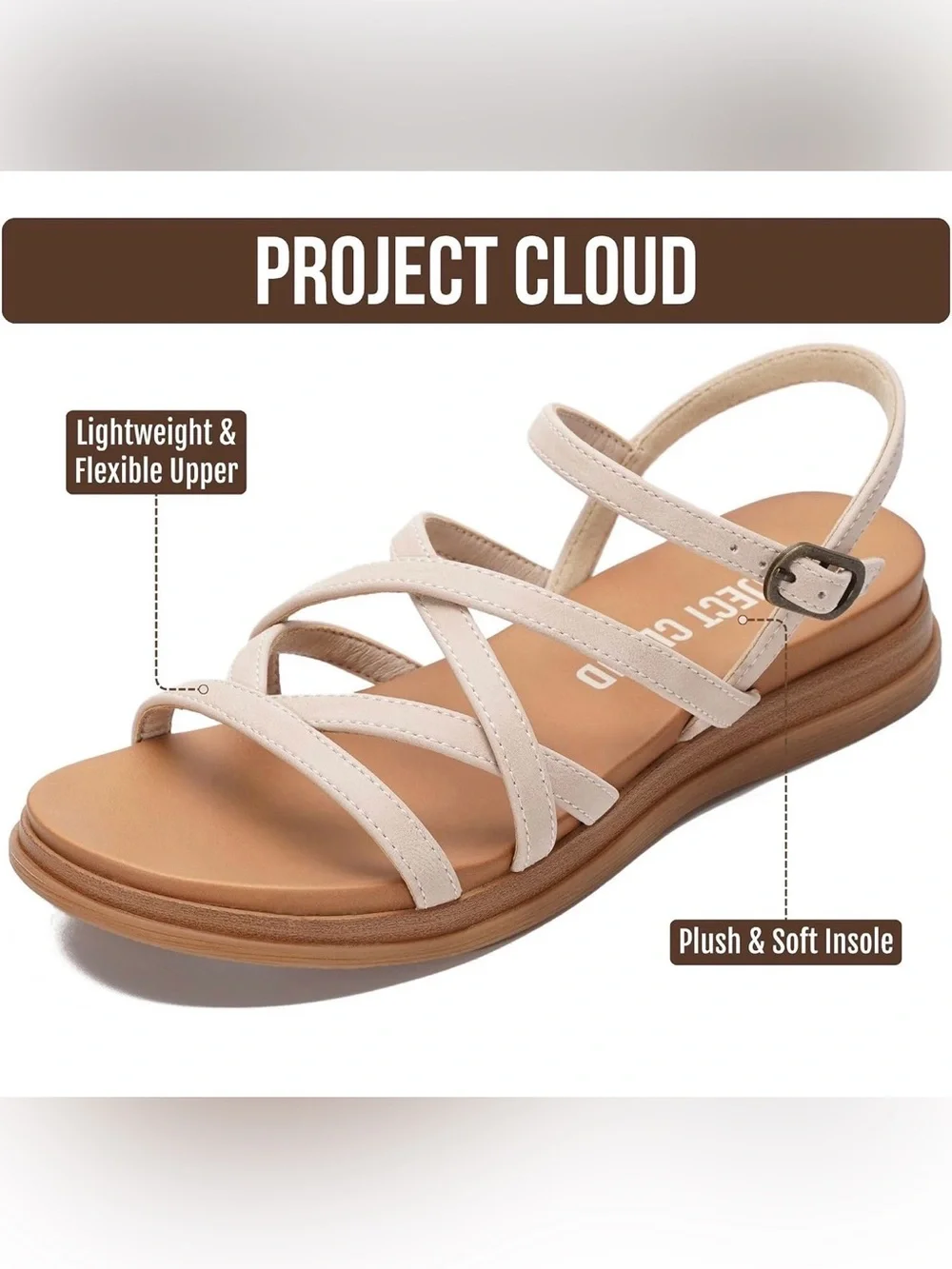 NIB Project Cloud “Nice”  Wedge Sandals Cream Size 6 Boho Slingback Comfort